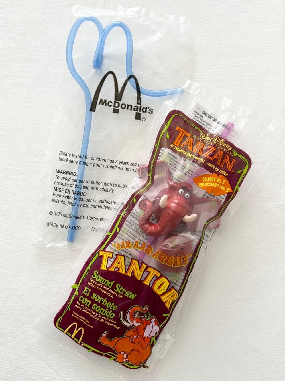 New! 2 McDonalds Drinking Straws M Logo Disney Tarzan Tantor Elephant Sound NIP